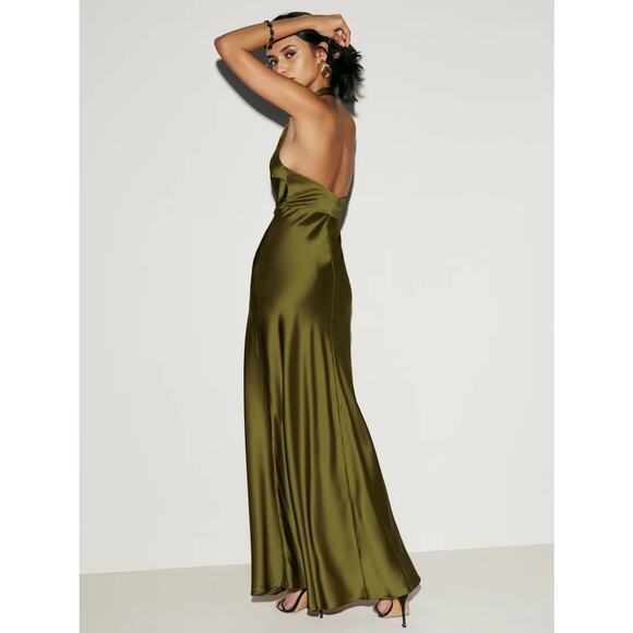 Reformation Daniela Silk Dress Pear - Picture 8 of 14